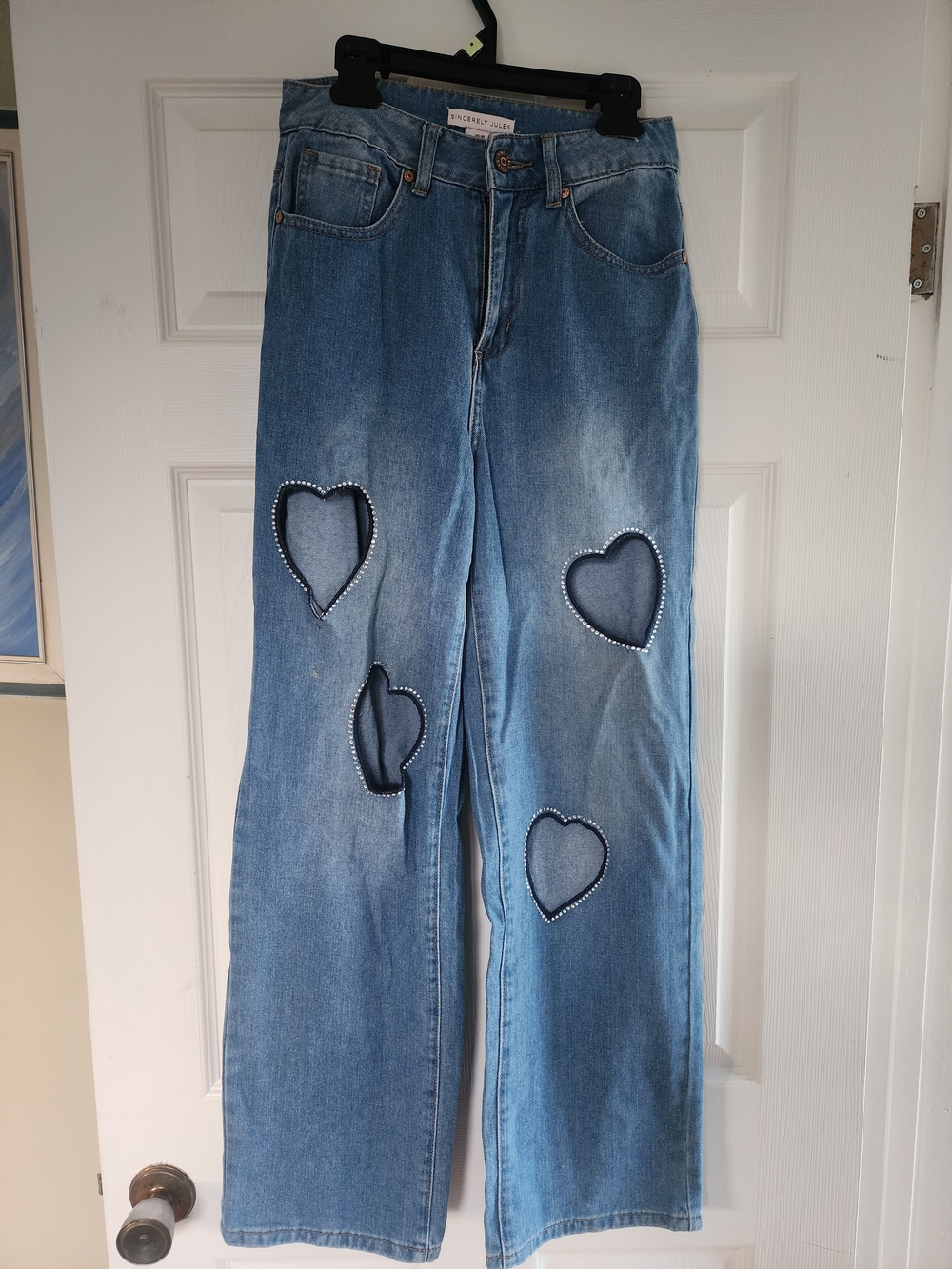 Sincerely Jules Blue Wide-Leg Jeans with Heart Patches
